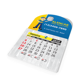 Imã de Geladeira - Corte Especial Manta Magnética 40x50mm 4x0 Verniz Total Frente Cantos Retos Com calendário